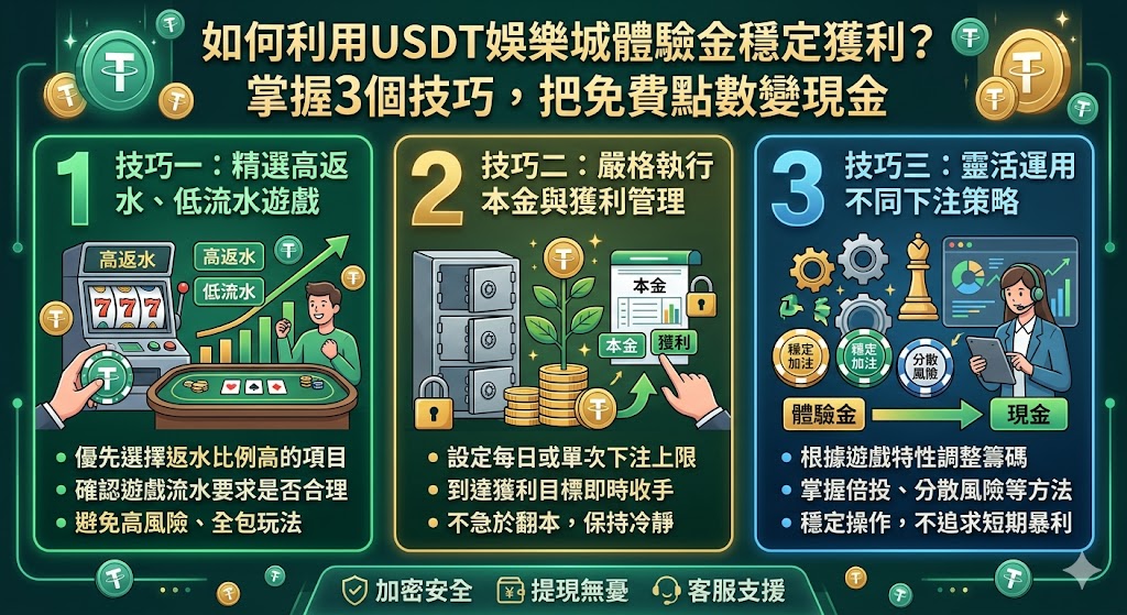如何利用usdt娛樂城體驗金穩定獲利？掌握3個技巧，把免費點數變現金